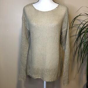 Others Follow Loose Knit Long Sleeve Crochet Pullover Sweater Tan Beige Size L